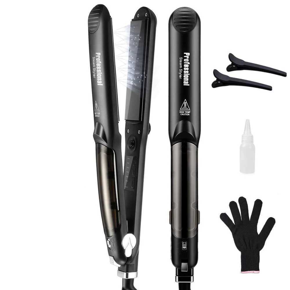 Professional Ceramic Steam Multifunctional Curling Iron Fast Heating Hair Flat Iron Vapor Barber Tools Black W250814
