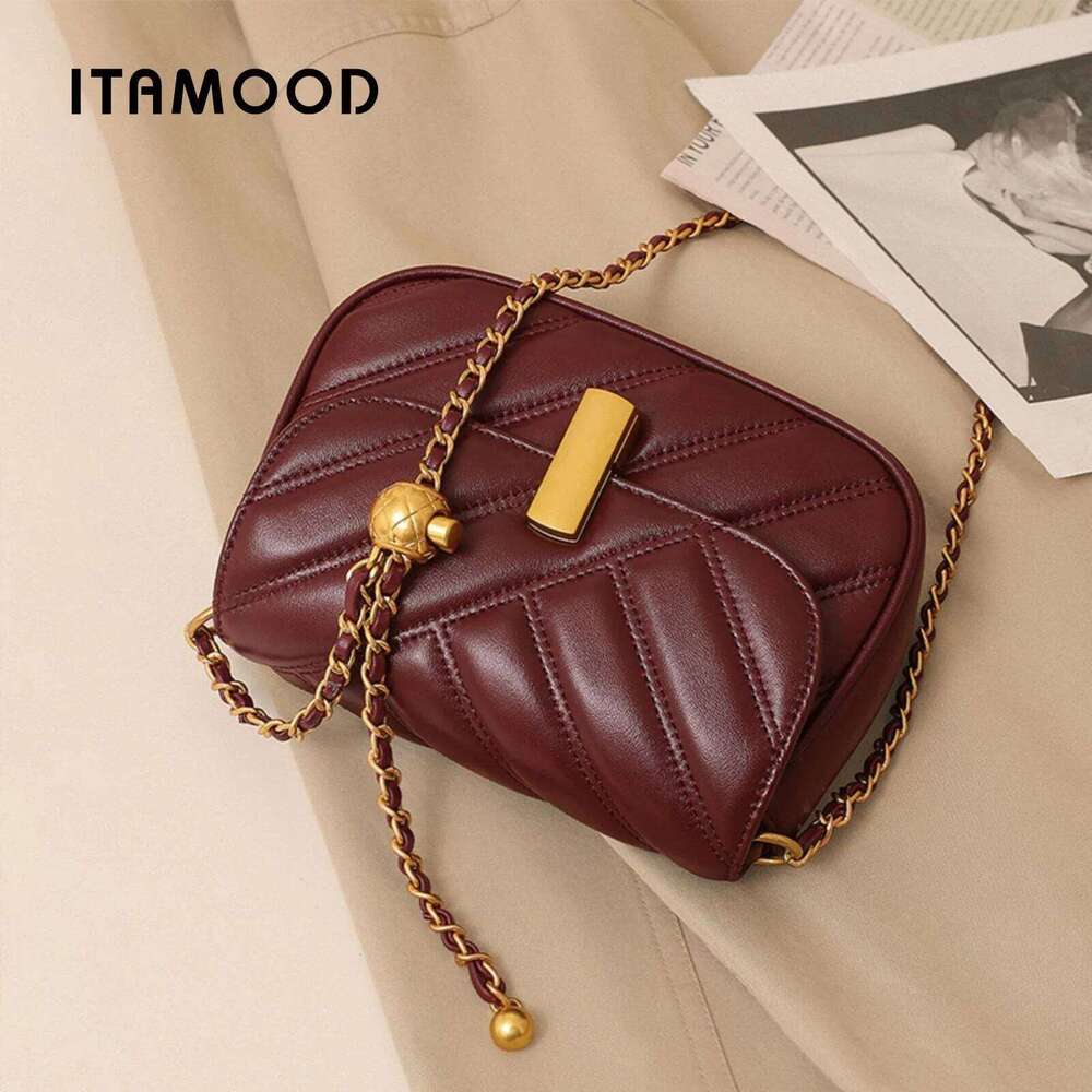ITAMOOD Leather Quilted Bag, Chain Shoulder Handbag, Stripe Crossbody Bag