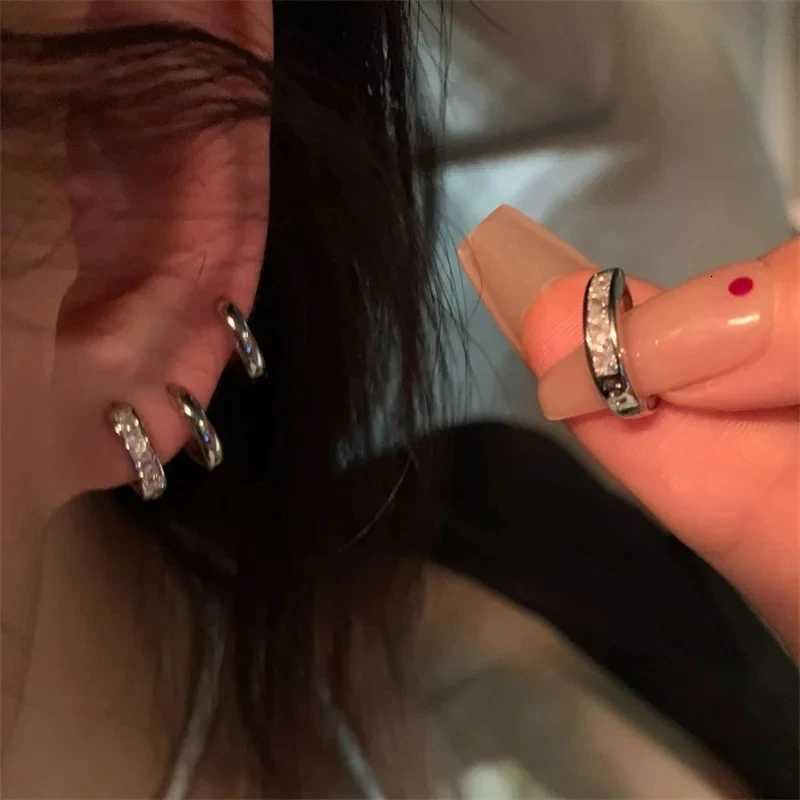 4Pcs/set Stainless Steel Aesthetic Zircon Crystal Hoop Earrings for Women Girl New Y2K Cool Daily Wear Jewelry Accessories XJ250814