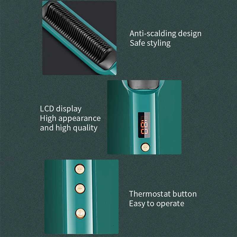 LCD Display Straight Hair Comb No Harm Lazy Curly Hair and Straight Hair Dual-use Ceramic Comb Curling Iron W250814