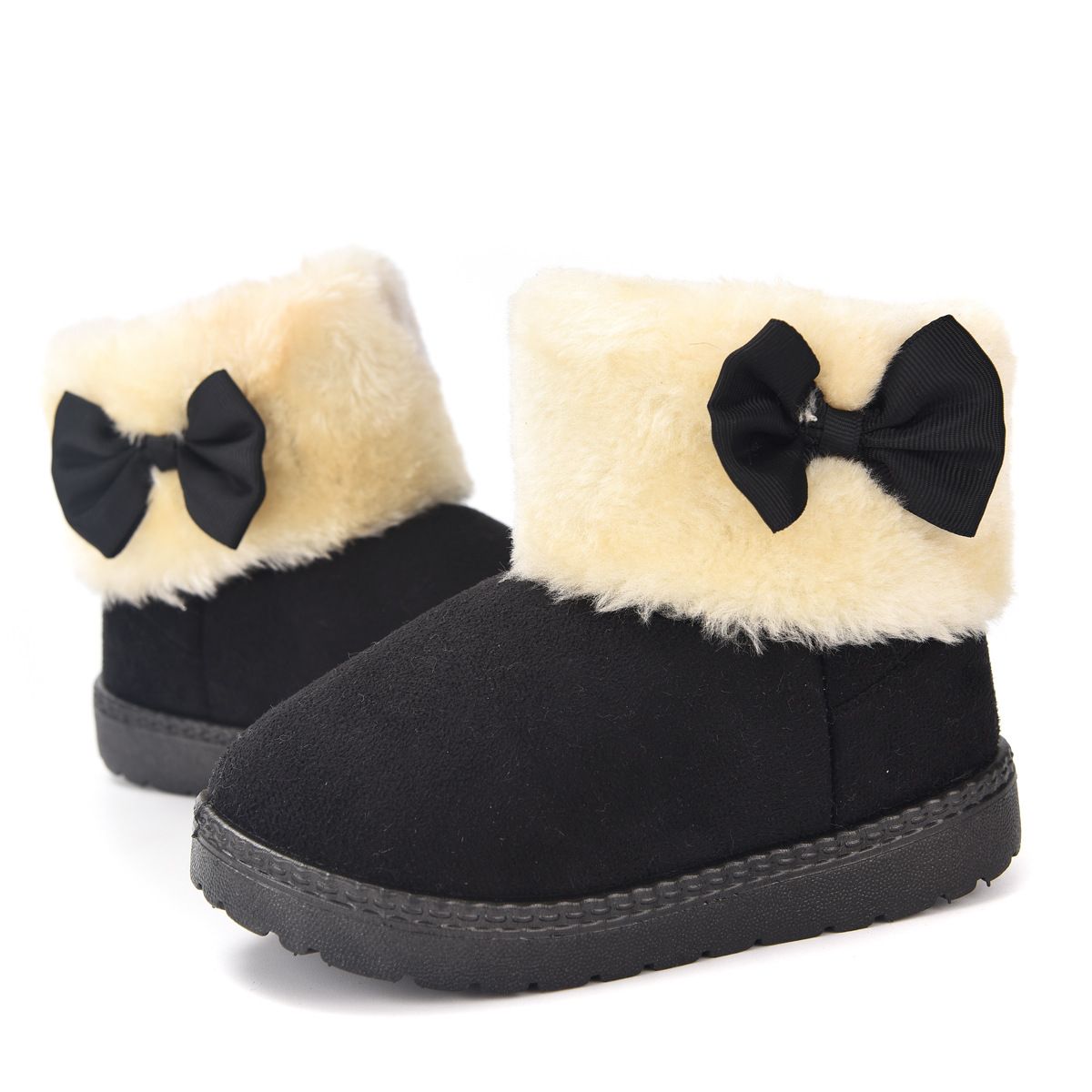 Girls Snow Boots Winter Warm Kids Cotton Shoes Toddler Suede Anti Slip Sneakers Bowknot Princess Short Boots Plush Children Shoes Sizes US5C-US3Y 0004