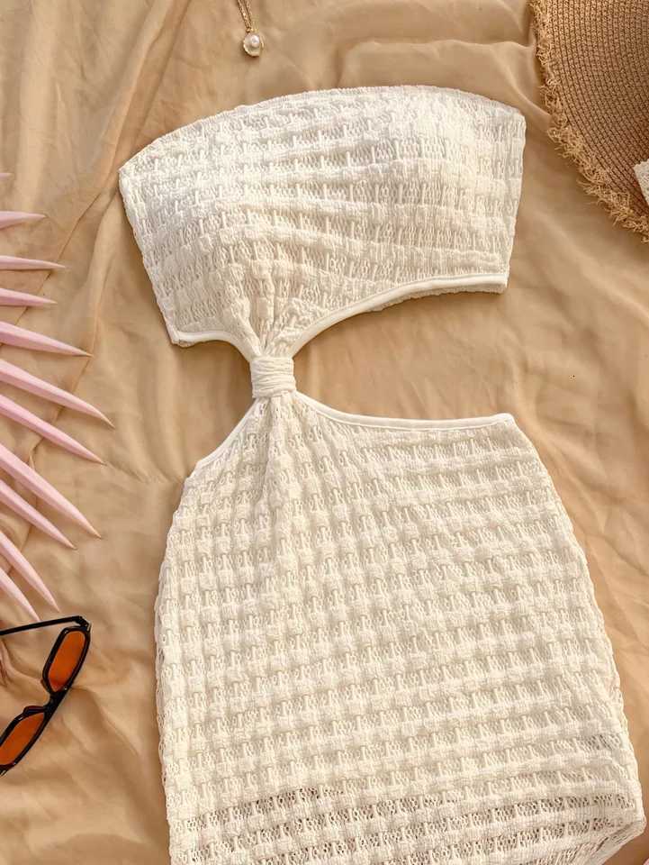 Womens Spring Summer Sexy Faux Hollow Out Strapless Long Dress Sleeveless Gown for Party Evening Wear XJ250814