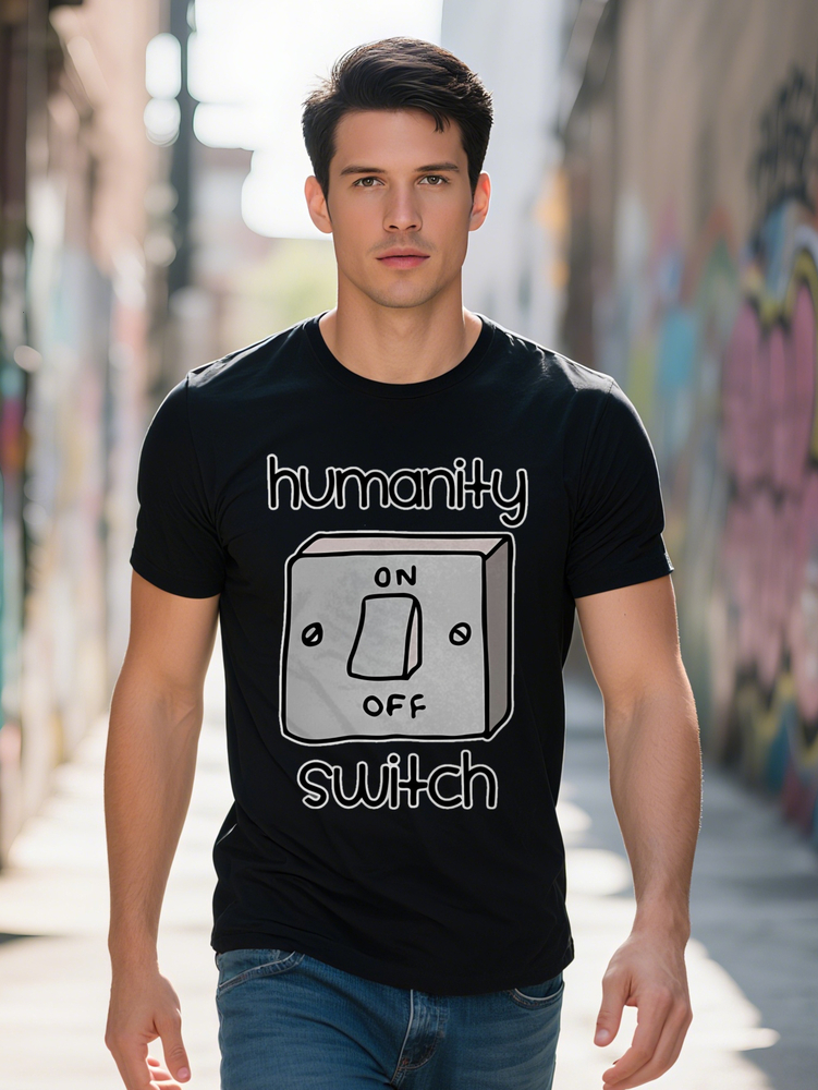Men S Casual Crew Neck T-Shirt with HUMANITY ONOFF Light Switch Print Black Short Sleeve Summer Tee Perfect Gift for