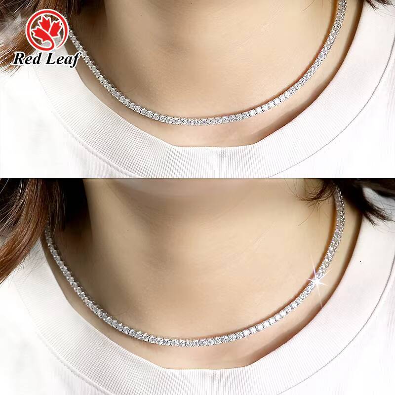 Redleaf Pass Diamond Tester 3mm 4mm 5mm Moissanite Tennis Necklace 925 Sterling Silver Hip Hop Tennis Chain