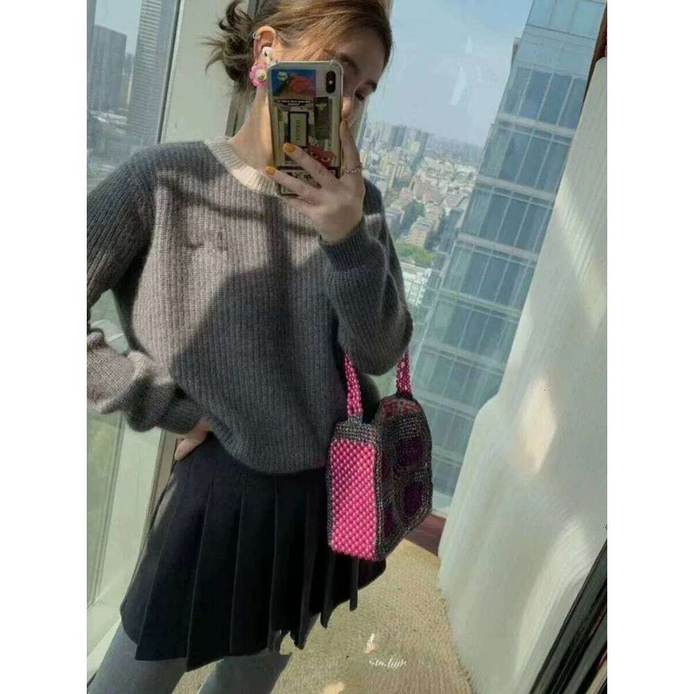 Autumn And Winter Thick Round Neck Cashmere Women's Sweater Matching Color Pit Strip Wool Knitted Bottom Loose Top 20250809