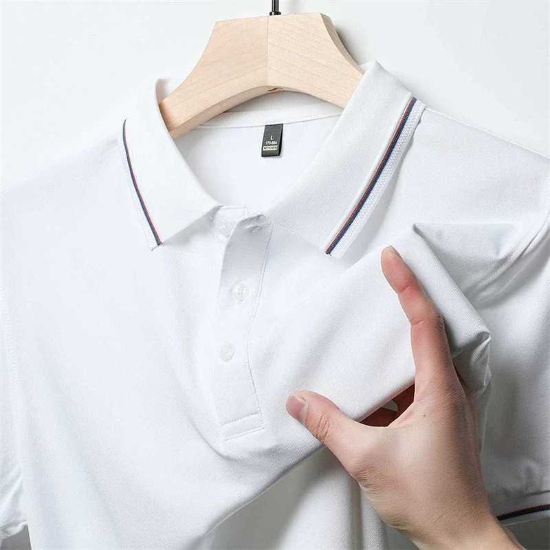 2025 New Mens Business Casual Short Sleeve Shirt Solid Color Polo Shirt Fashionable Breathable Comfortable Versatile Top XJ250804