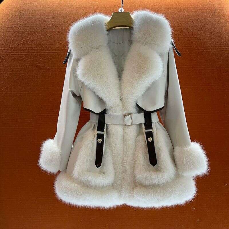 Temperament Elegant Big Colla Lace Up Medium To Long Jacket Women's Coat 2024 Winter New Warm Imitation Fox Fur Coat