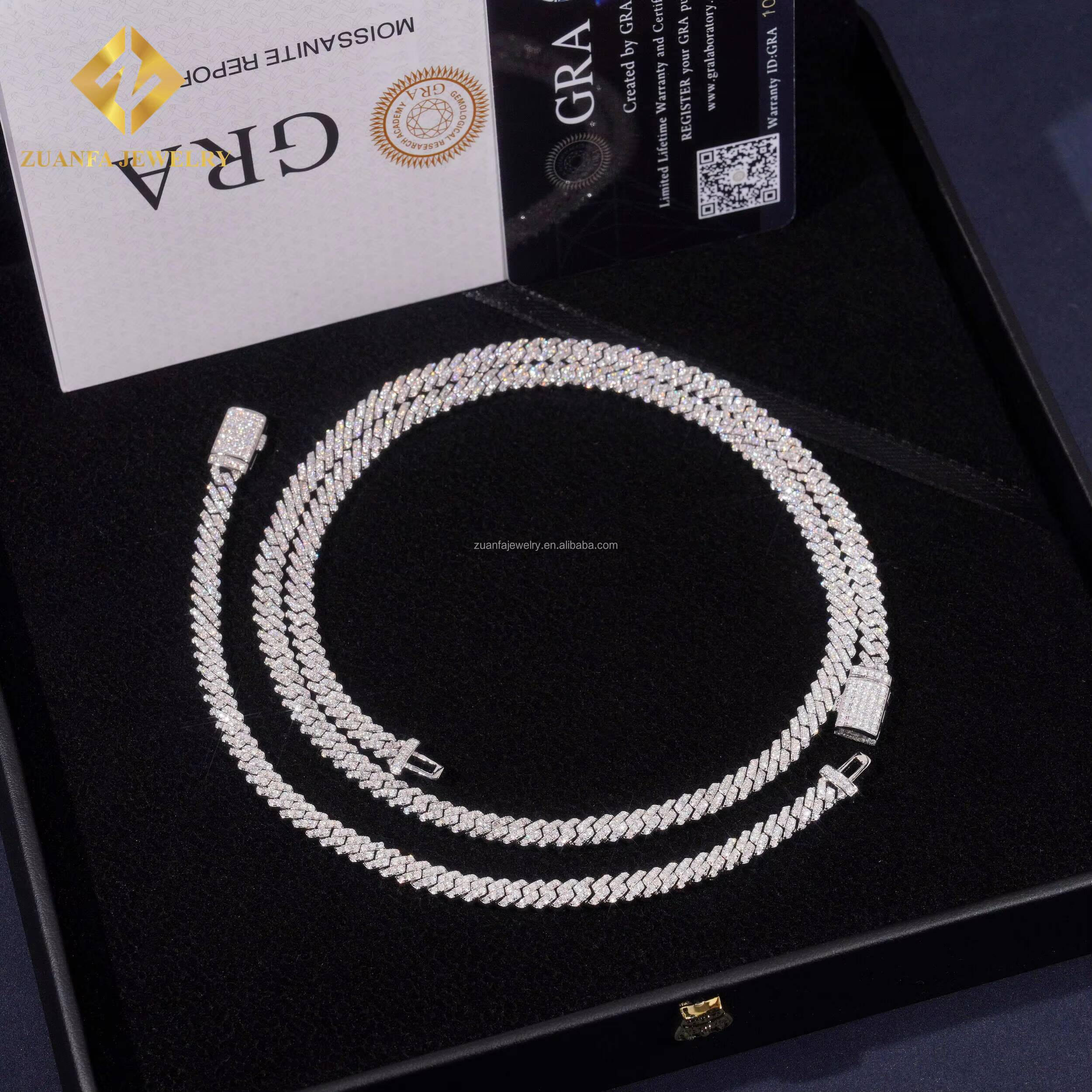 Hot Sale 5mm Width One Row Iced Out Jewelry GRA Certificates Pass Diamond Tester Moissanite Cuban Link Chain Bracelet Set