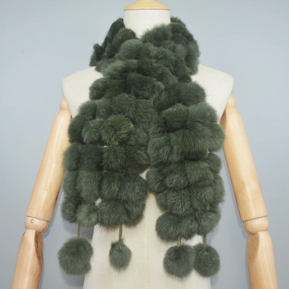 Winter Women Genuine Fur Scarf Real Rex Rabbit fur Balls Scarves Russian Cute Female Fashion Warm Fur Scarf Colourful 250813