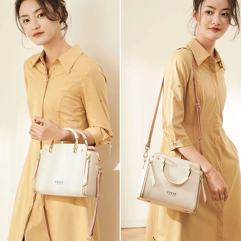 FOXER Women Split Leather Shoulder Elegant Handbag Smal Tote Female Large Capacity Lady Crossbody Bag Stylish Messenger Bags