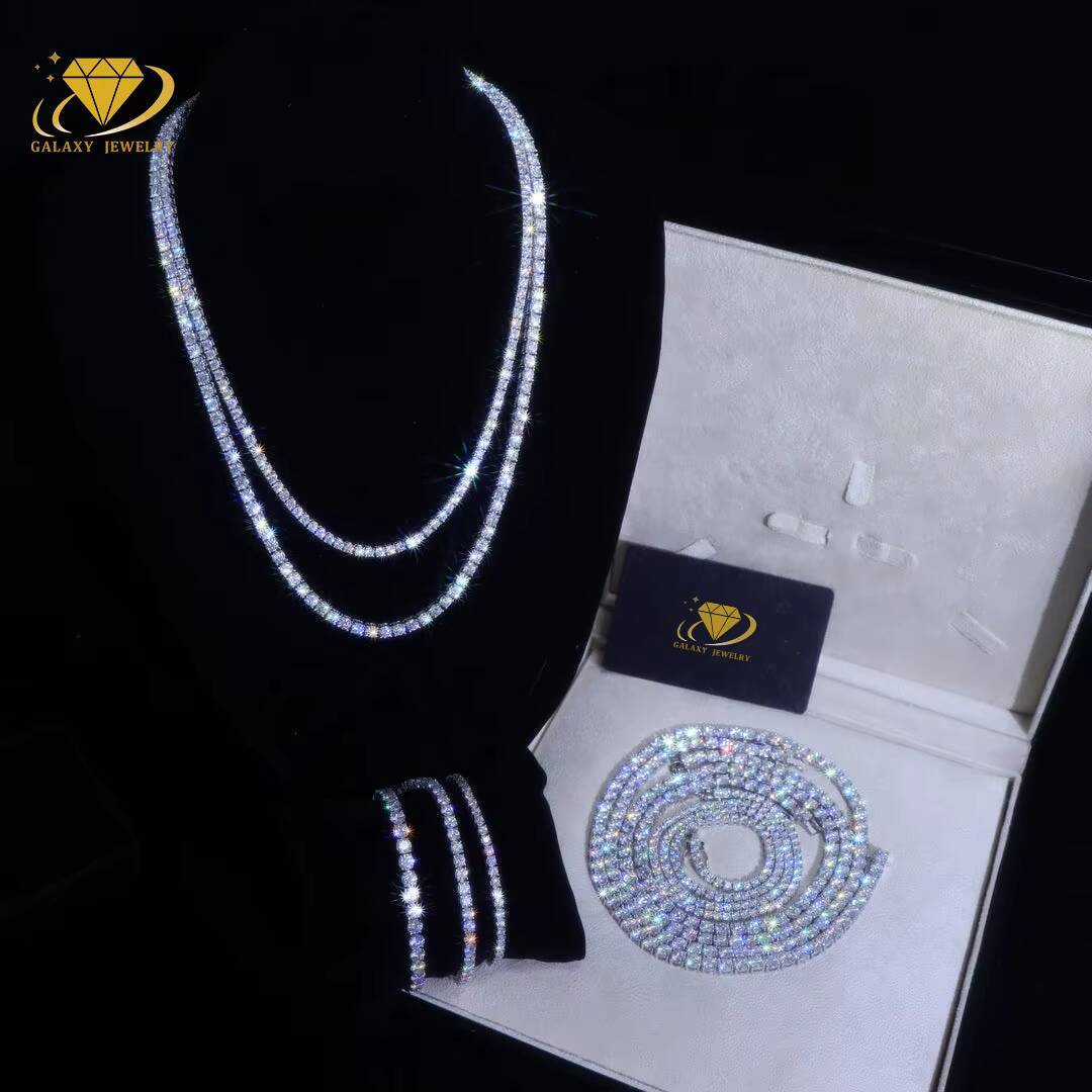 Fashion Jewelry 925 Sterling Silver 2mm Width Bling Moissanite Diamond Iced Out Tennis Chain Men Bracelet Women Necklace