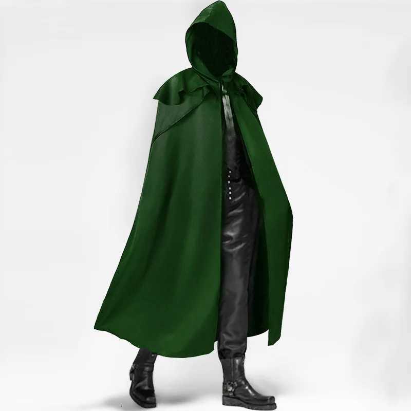 Black Medieval Mens Retro Cosplay Hooded Cape Gothic Long Cloak Jacket Red Green Blue Available Unisex Jacket W250815