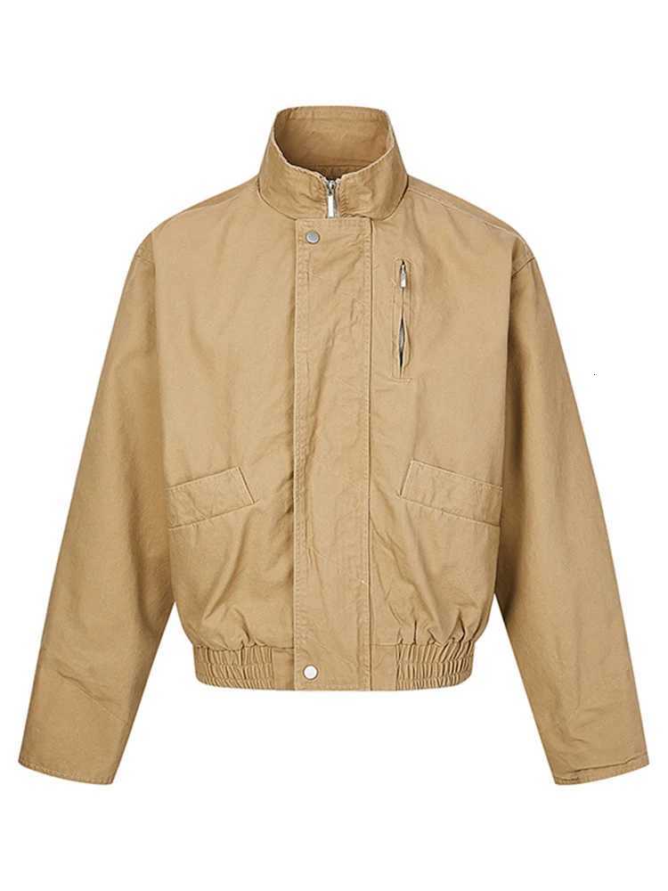 Trendy Multi Pockets Zip-up Crop Jacket Coat For Men Autumn Outerwear Casual Solid Color Short Jackets Vintage Mens Short Coat W250815