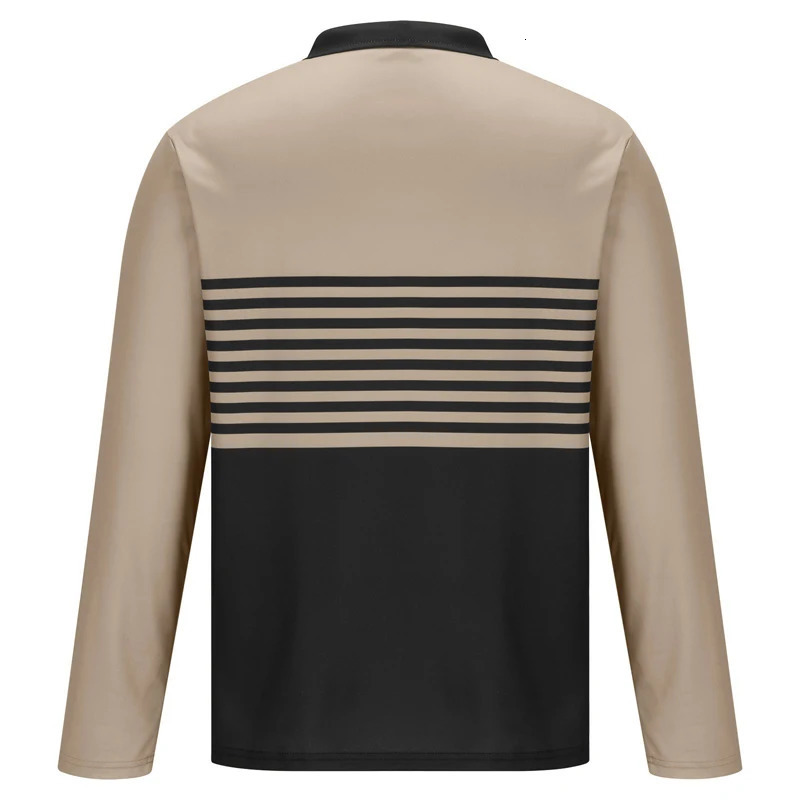 Men Clothes Fashion Stripe Business Casual Polyester Polo Shirt Sport Long Sleeve Autumn Golf Tops 250814
