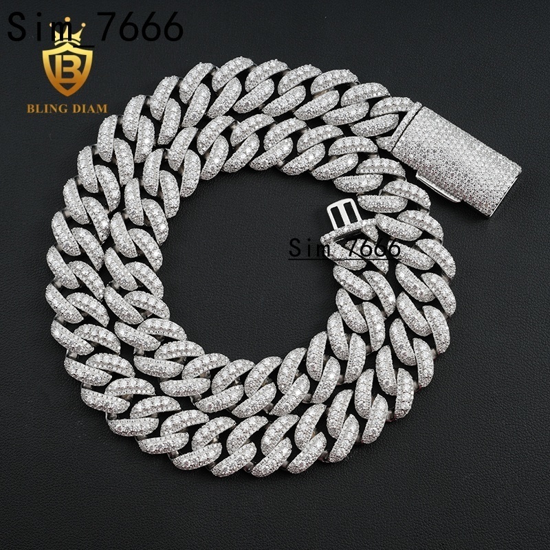 Custom Pass Diamond Tester Hip Hop 925 Iced Out 15MM Cuban Chain Necklace VVS Moissanite Cuban Link Chain Necklace