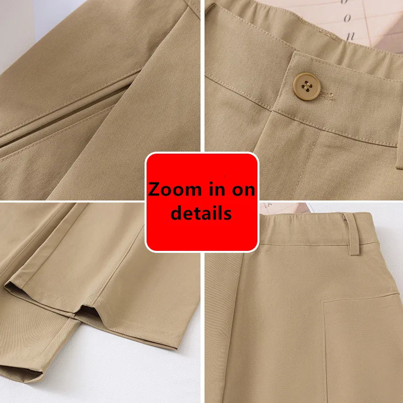 Summer Womens Straight Pants Loose Casual Splicing Decoration Beige Black Khaki Optional Asian Size 250808