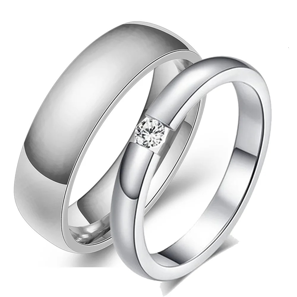 Gold Color Wedding Bands Couple Ring for Women Men Jewelry Stainless Steel Engagement Rings Anniversary Gift n Wholesale 250811