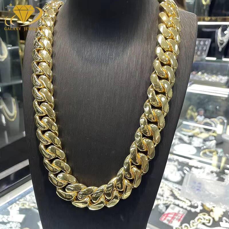 20mm Custom Hip Hop Jewelry Cuban Chain 10k Real Gold Hollow Luxury Miami Cuban Link Chain For Raper