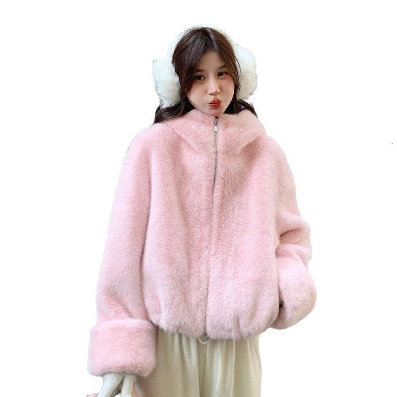 High Quality Fur Coat Women New Autumn Winter Thick Hooded Outwear Imitation Rabbit Mink Plush Jacket Short Overcoat Female