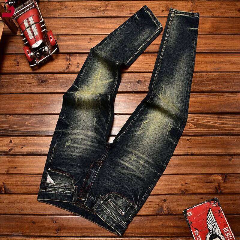 Retro nostalgic jeans men's classic fashion 2024 New fall slim fit straight trendy casual all-matching denim long pants