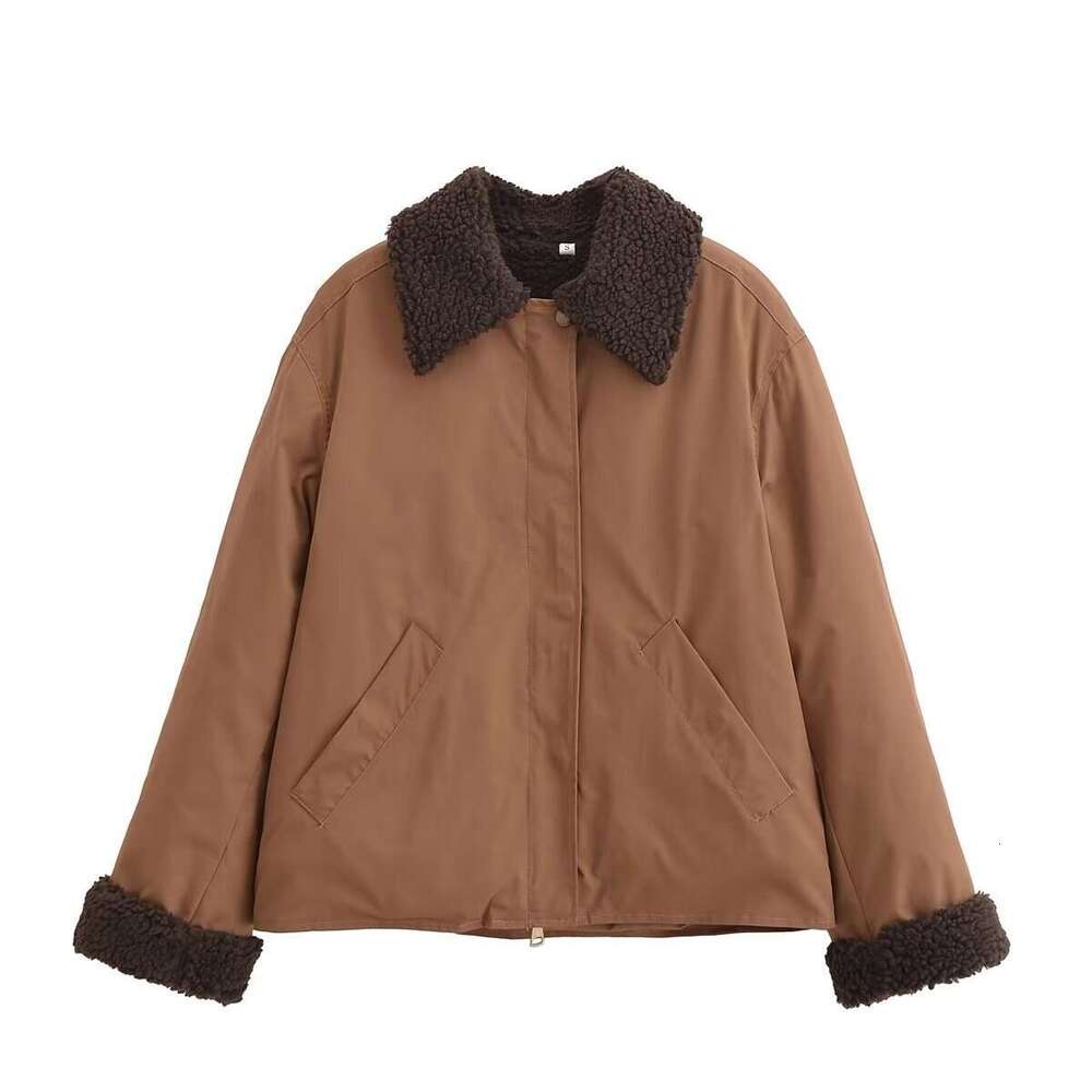 Women's Clothing 2024 Autumn/Winter New Street Fashion Corduroy Collar Contrasting Coat 20250815