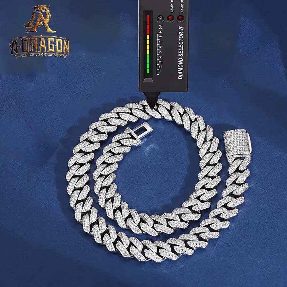 Pass Diamond Tester Gold Plated 5MM Moissanite Tennis Necklace Iced Out Round Brilliant Cut 925 Silver Tennis Link Chain