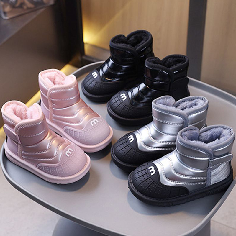 Winter Kids Boots Youth Cotton Shoes Fashion Kidsnest Boys Girls Ankle Boots Soft Bottom Warm Student Boot Silver Black Pink Sizes US 9C-5Y