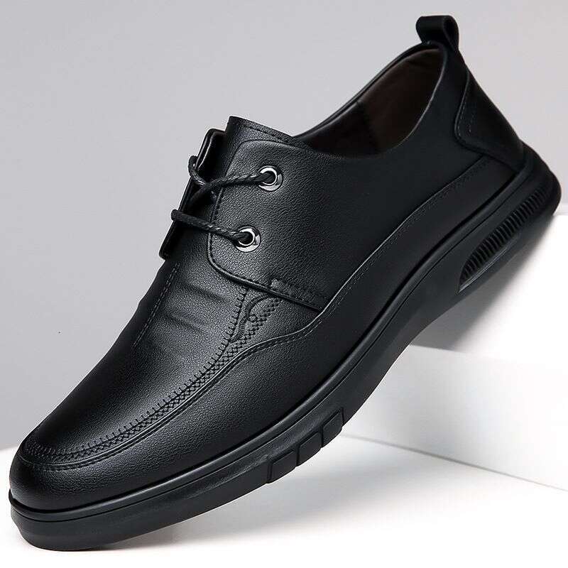2025 Spring And Autumn Business Leisure Lace Up Men's Leather Soft Bottom Middle Aged Dad Shoe Cover Foot Single Shoes