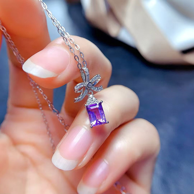 Solid 925 silver amethyst jewelry natural amethyst jewelry set real crystal earrings and pendant with 18K gold plating