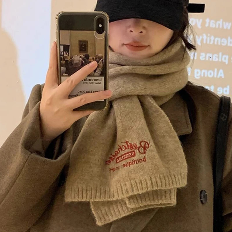 Winter Warm Scarf For Women Fashion Letter Knitted Wool Yarn Neckerchief Muffler Female Shawl Neck Wraps 250808