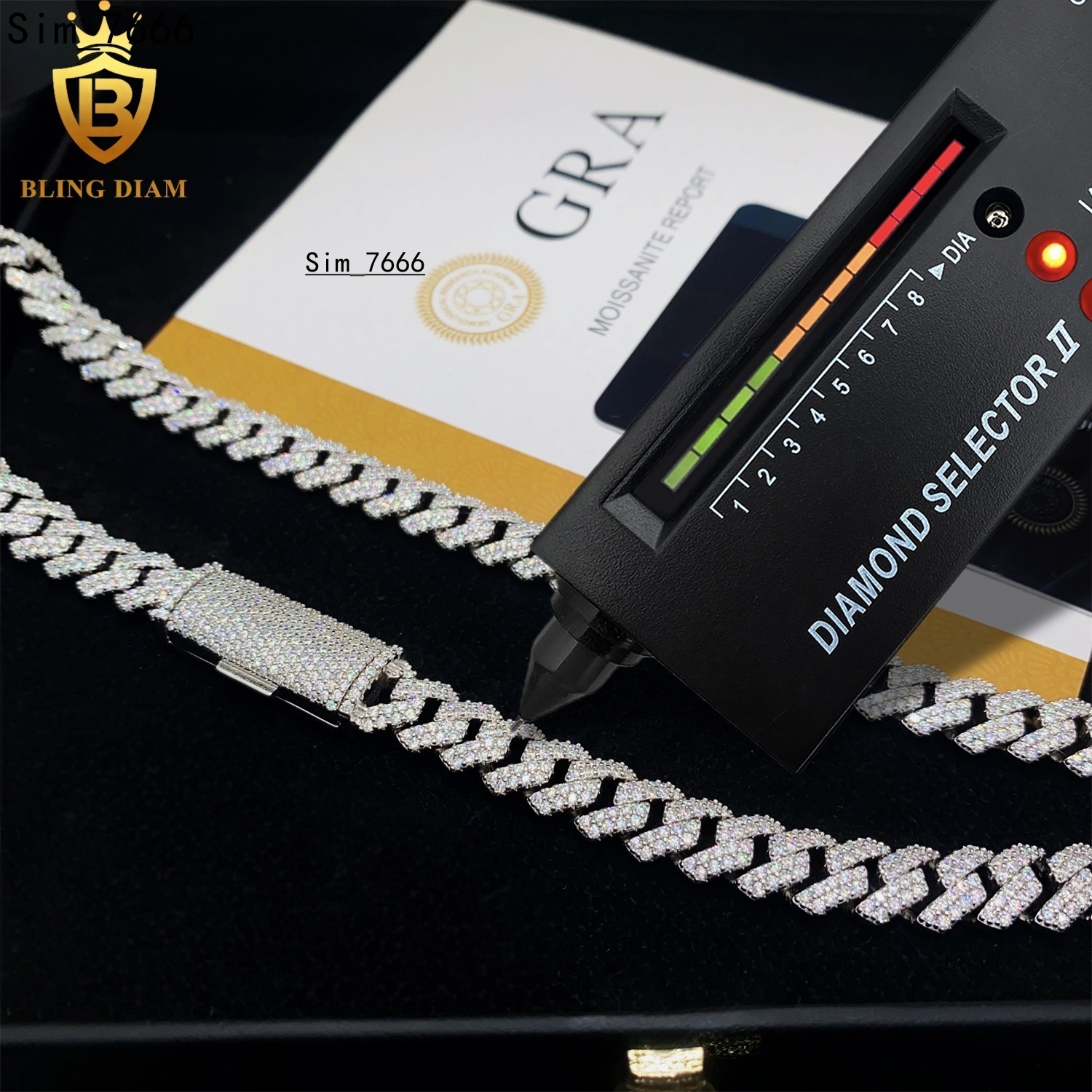 10mm 2Rows Hip Hop Jewelry in 925 Sterling Silver Vvs1 Moissanite Bubble Iced Out Miami Cuban Link Chain