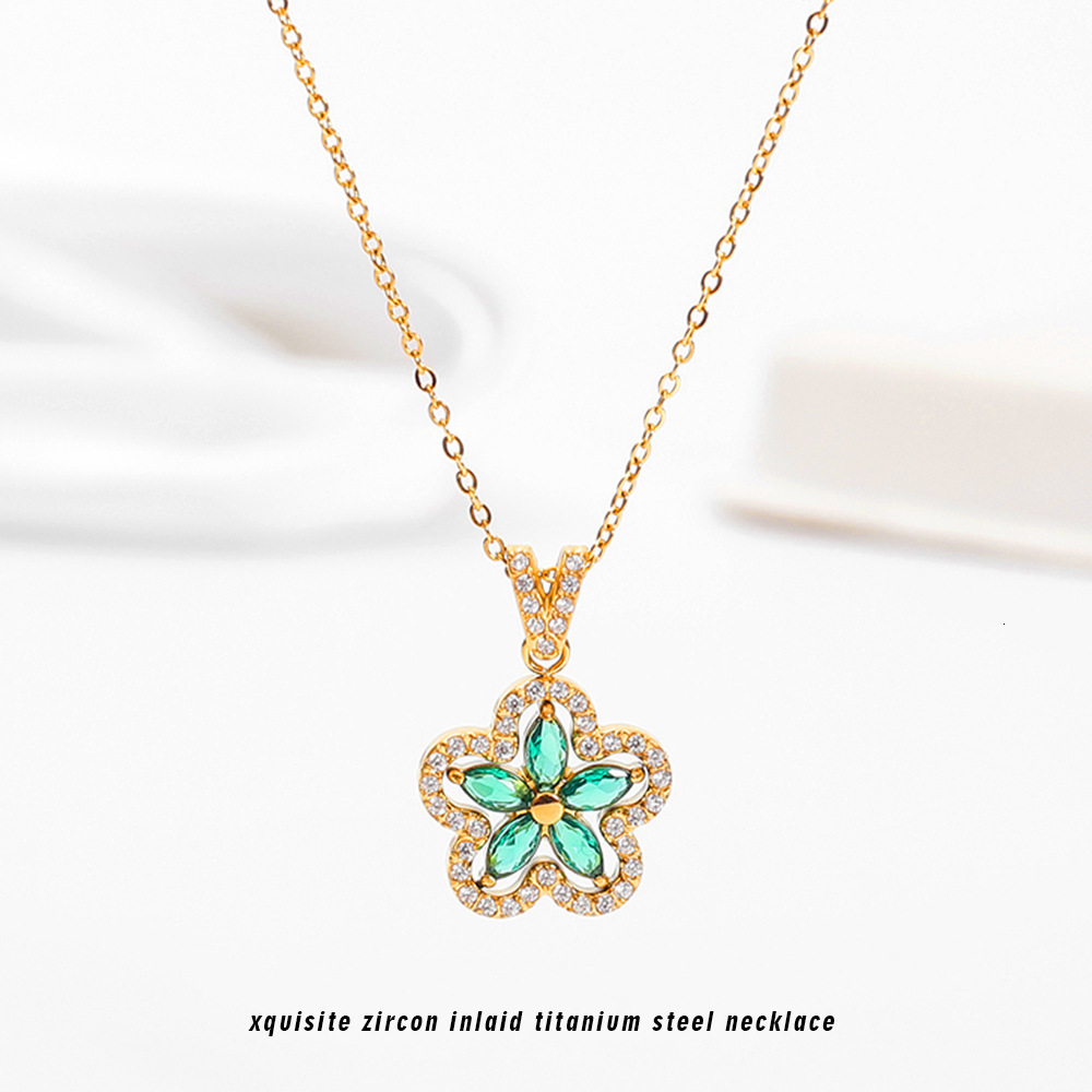 Gold Stainless Steel Inlaid Zircon Dopamine Necklace Simple High-End Feel Women's Non-Fading Jewelry Pendant Jewelry for Women