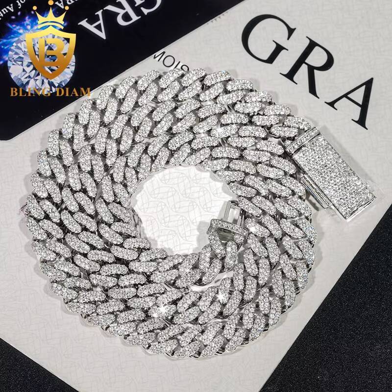 Cheap Price 8mm Classic Moissanite Diamond Cuban Chain Necklace RapperJewelry925 Silver Iced Out Hip Hop Cuban Link Chain