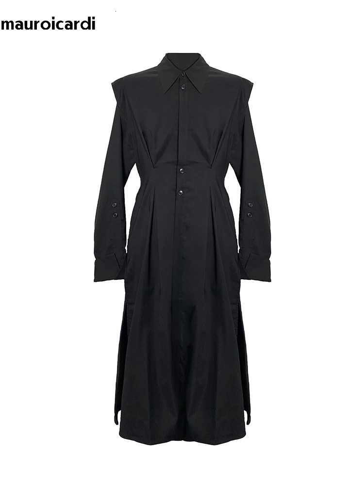 Mauroicardi Spring Autumn Long Black Fitted Shirt Coats For Men Luxury Designer Dark Academia Aesthetic Vintage Clothes 2023 W250815