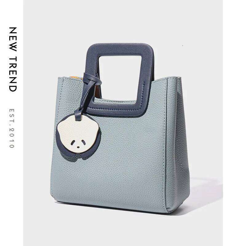 Designer Bags Lovely Light Blue Ladies Handbag Genuine Cow Leather Square Handle Women's Bag Designer Casual Tote Luxury Bag