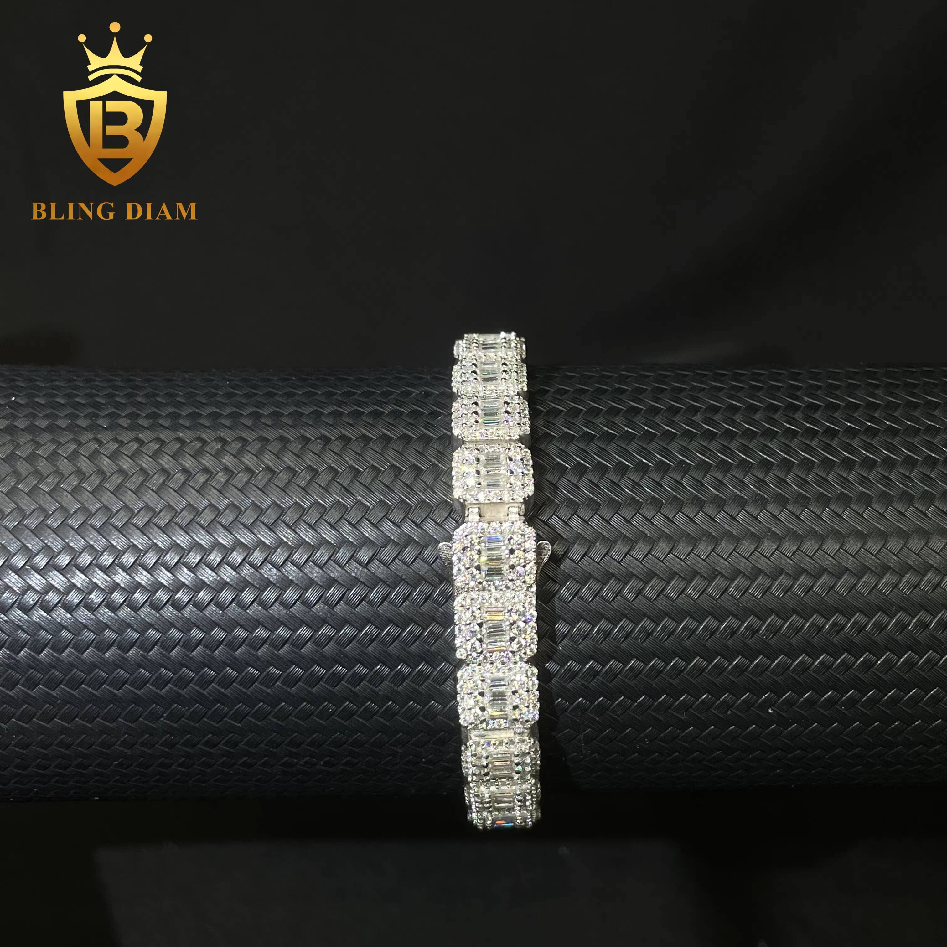 New Style Fashion 9mm Luxury Iced Out Hip Hop Jewelry 925 Sterling Silver Baguette Cluster Tennis Chain Bracelet