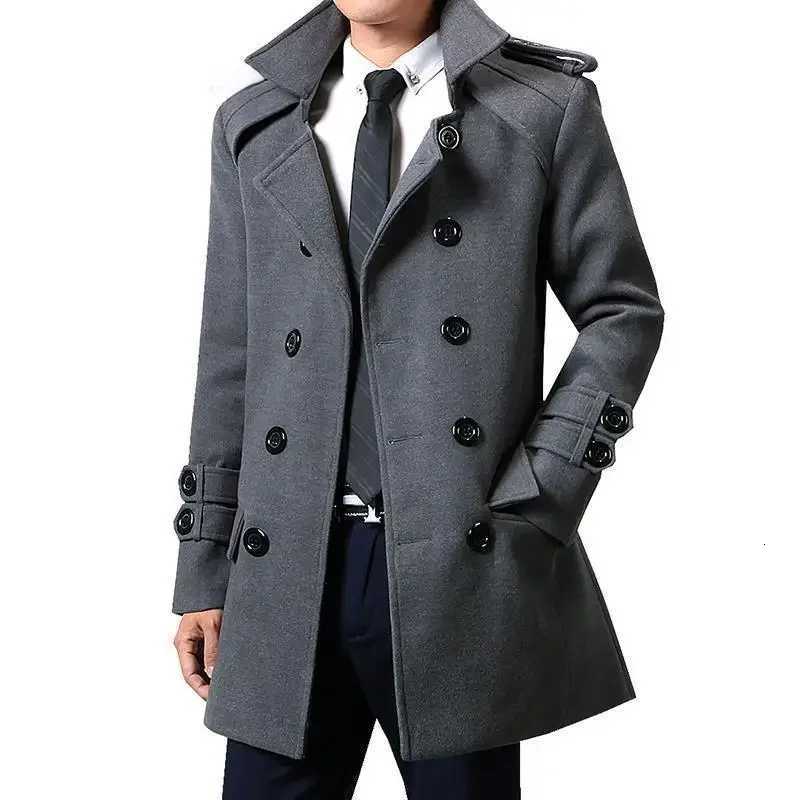 Winter Woolen Double-breasted Trench Coat For Men Medium-length Slimming Overcoat British Style W250815