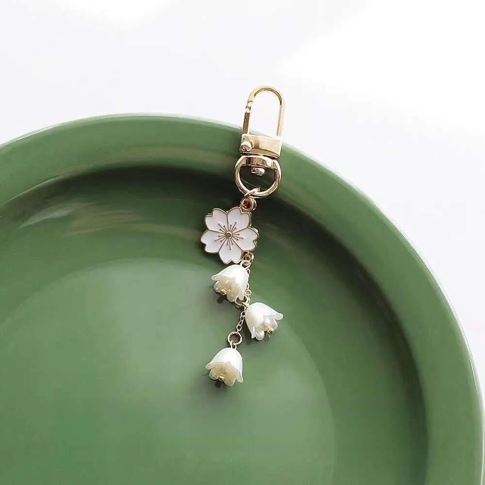 Forest Style Fresh Lily of the Valley Pendant Bag Accessories Anti-Lost Keychain USB Flash Drive Phone Strap