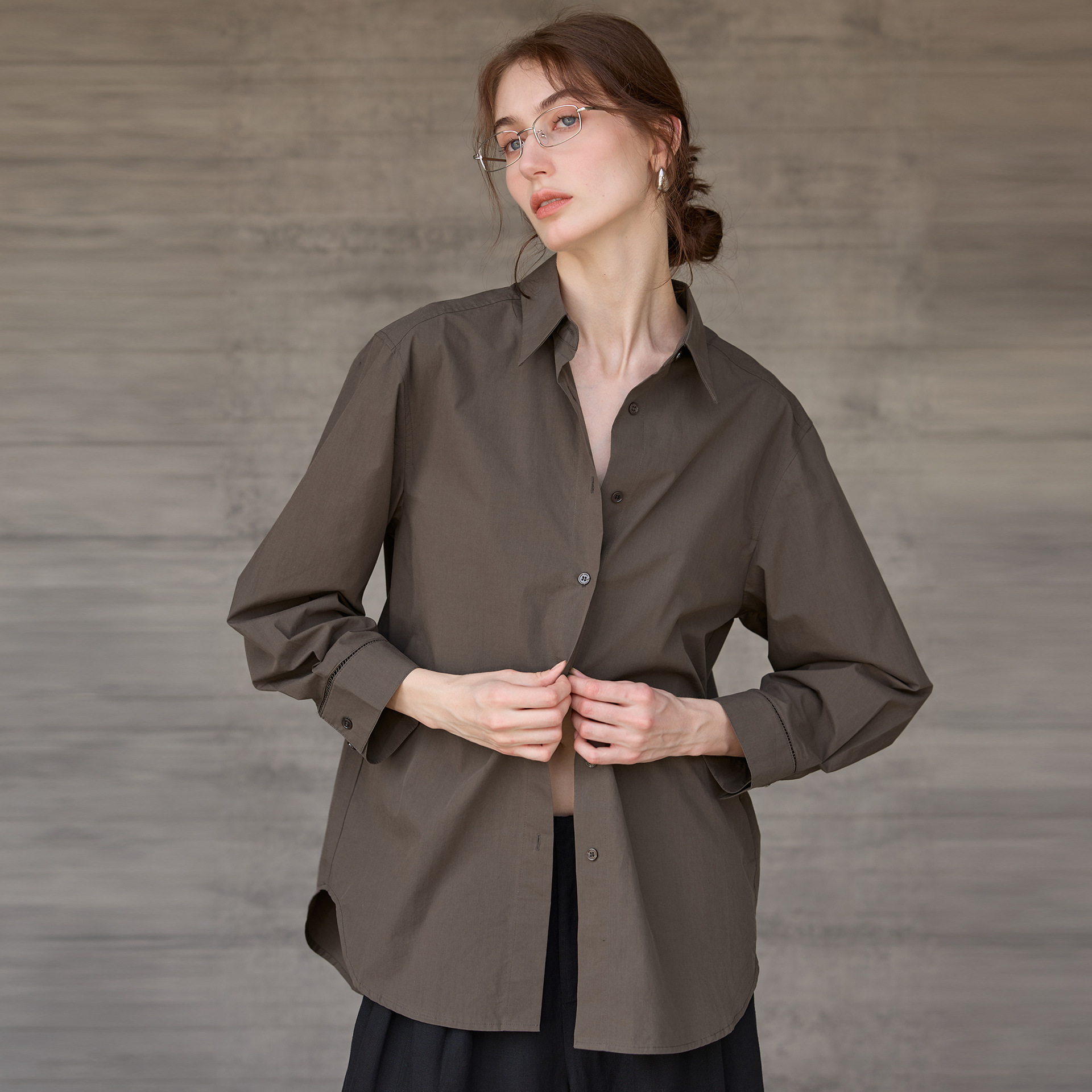 Autumn Winter New Pure Cotton Long Sleeve Shirt for Women French Lazy Style Hollow Design Top Mid-Length Versatile Blouse