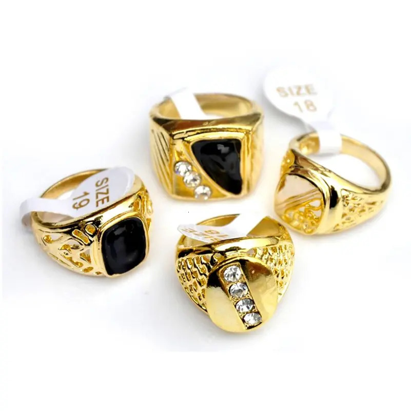 10pcs Mix Fashion Mens Ring Classic Gold Color Black Enamel Rhinestone Geometric Alloy Finger Rings for Men Wedding Party Gift 250811
