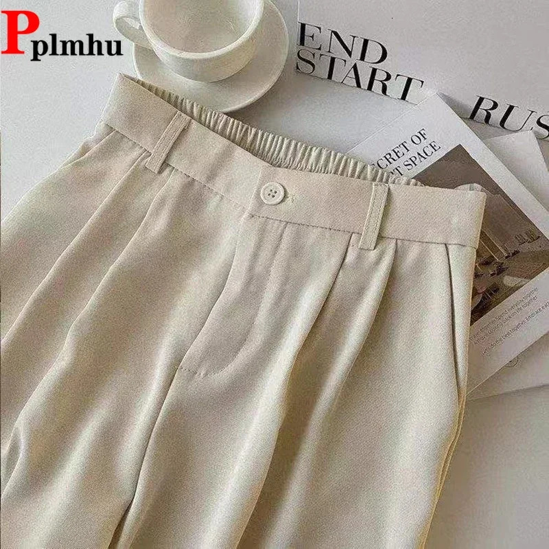 Formal Elasitic High Wiast Wide Leg Suit Pant Classic Spodnie Basic Casual Trousers Korean Elegant Baggy Pantalones 250808