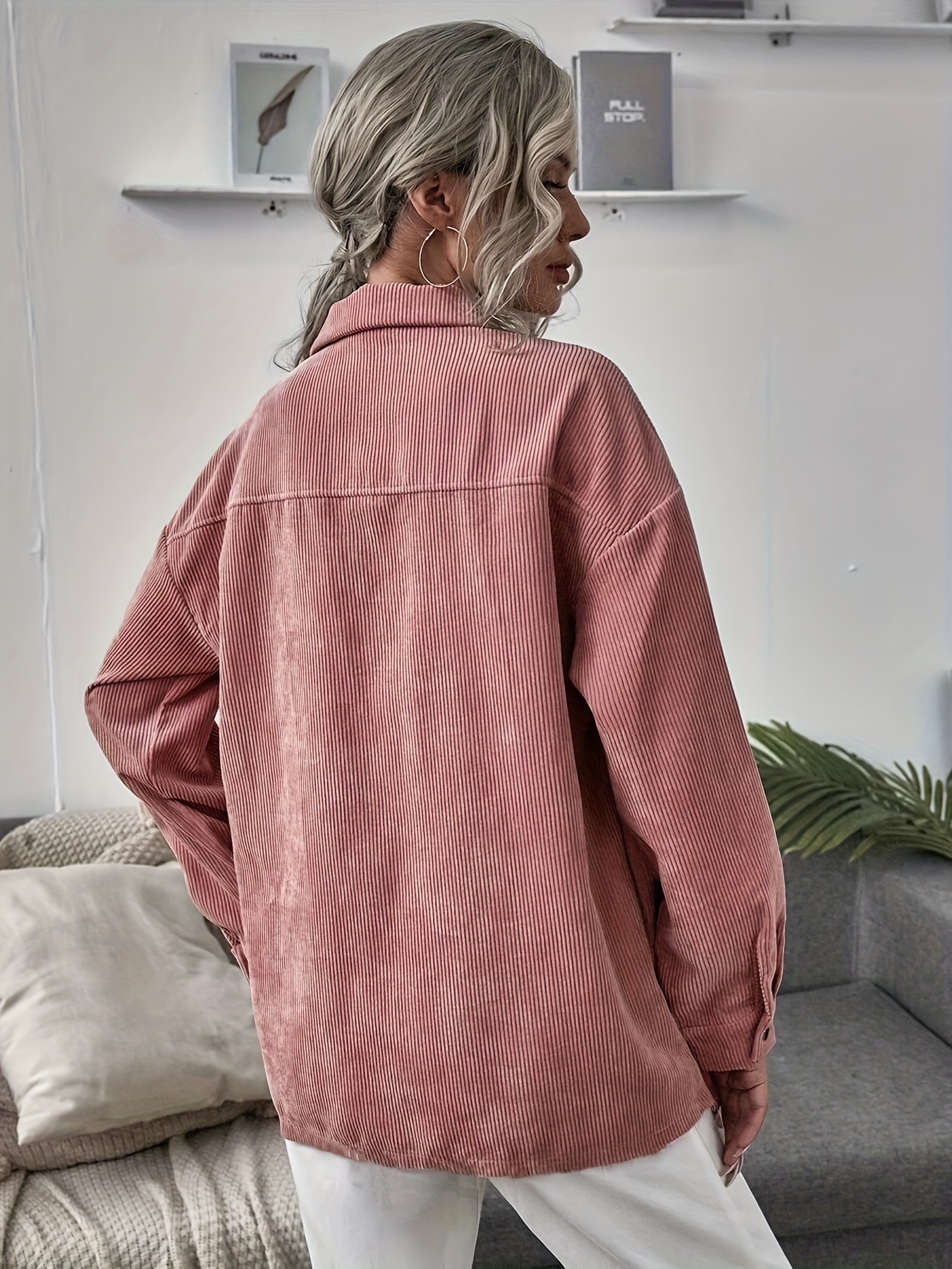 2025 Autumn New Corduroy Turn-Down Collar Pocket Single-Breasted Long Sleeve Loose Casual Shirt Jacket