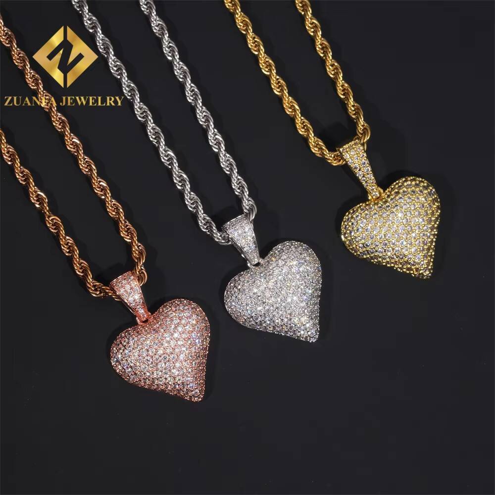 USA Stock Fine Jewelry Hip Hop VVS Diamond Necklace Solid 925 Sterling Silver Moissanite Iced Out Heart Pendant