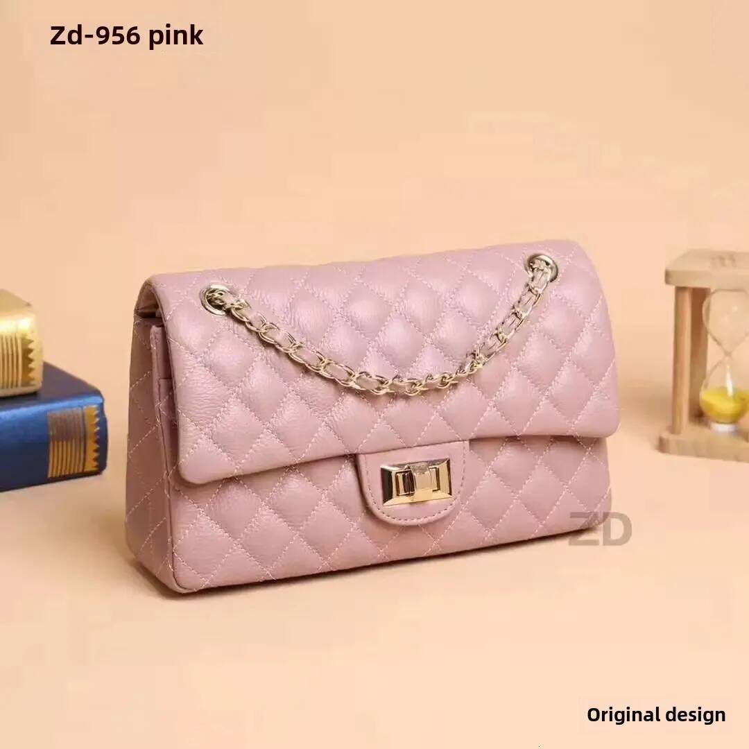 Fashionable Top Layer Cowhide Leather Chain Shoulder Retro Square Buckle Cross-Border Dia Pattern Head Cover Bag