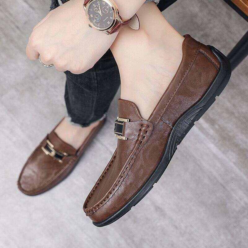 2025 Dou Spring New Lazy Trend Driving Soft Sole Casual Leather For Men's Lefu Shoes 9373