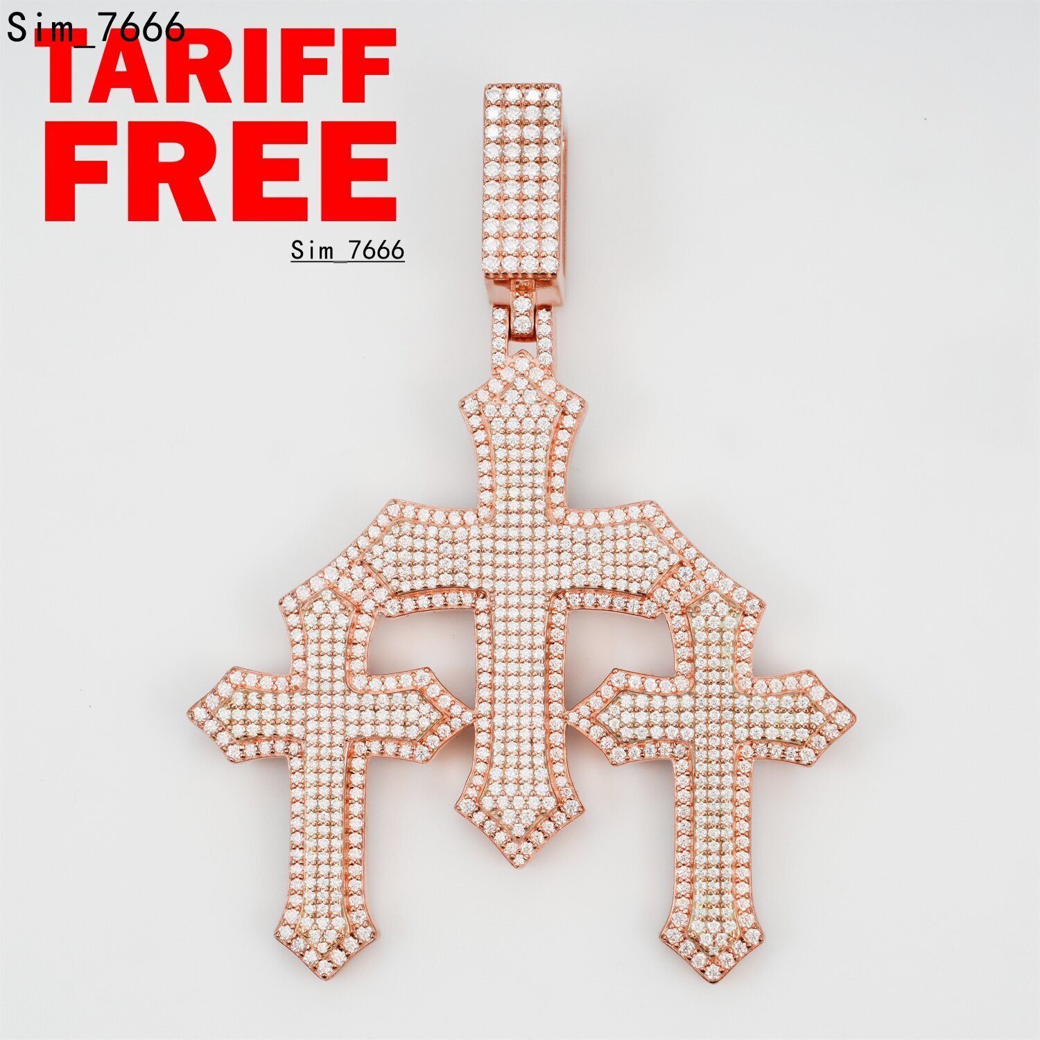 New Trendy Hip Hop Iced Out 925 Sterling Silver VVS1 Moissanite Diamond Man Jewelry 3 Crosses Pendant Necklace