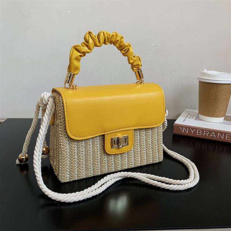 Handbag For Women Straw Women's Simple Woven Crossbody Fashion Color Contrast Hand Box Shoulder Bag