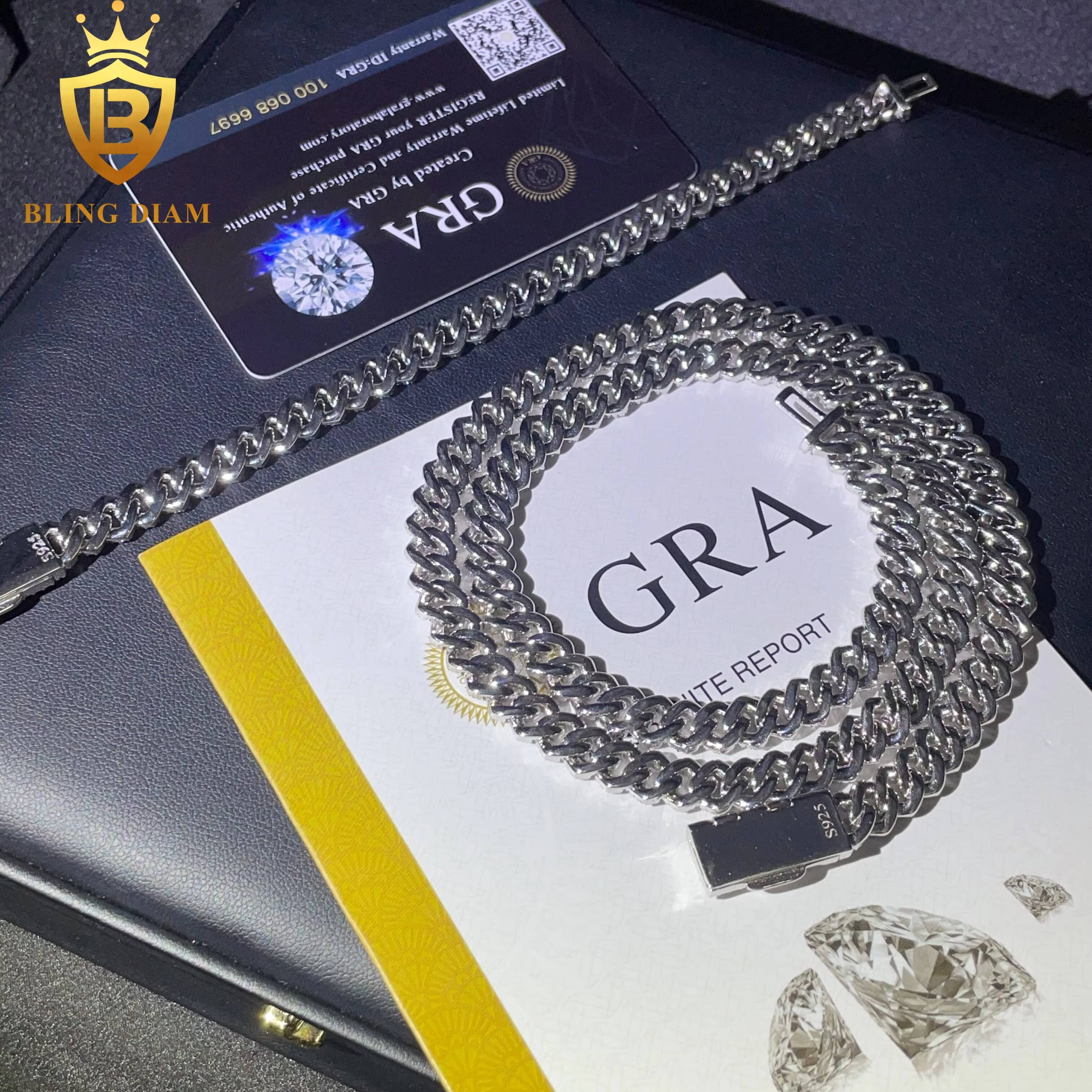 Factory Direct 925 Sterling Silver Moissanite Diamond Necklace with 8mm GRA Ice Out Cubans Link Chain and Rapper Necklace