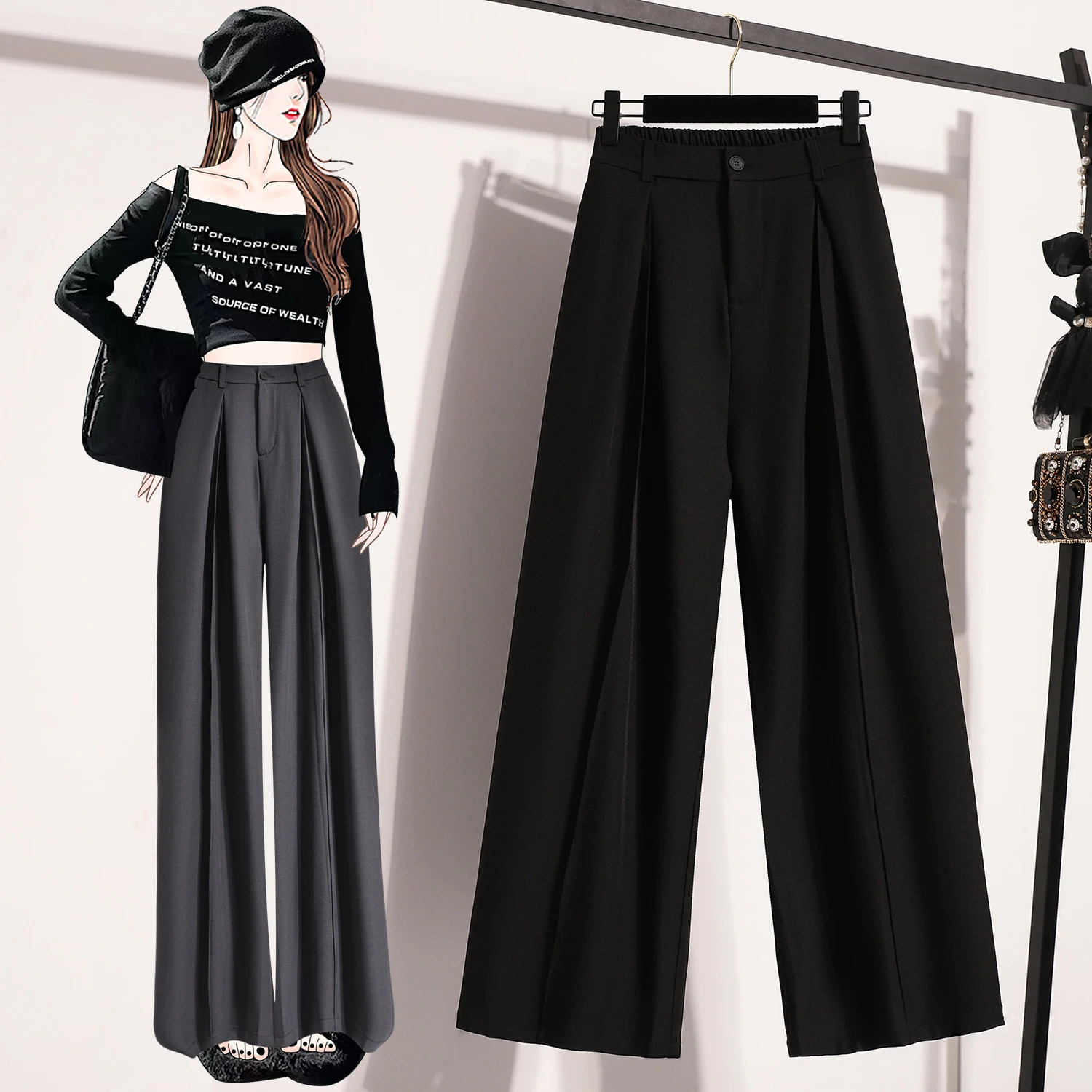 Plus Size Pant 2024 Autumn Wide Leg Loose Suit Pnats Female Korean Fashion Style Large Trouser 250808