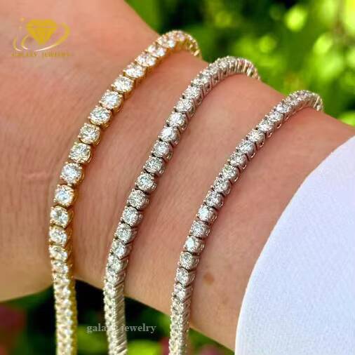 Classic Moissanite Tennis Bracelet Vvs Iced Out Diamond Gold Plated 925 Sterling Silver 2-5mm Moissanite Tennis Chain